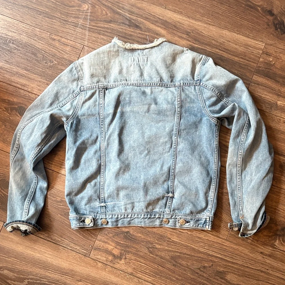 Rag&Bone Light Blue Collarless Jean Jacket - Picture 2 of 3